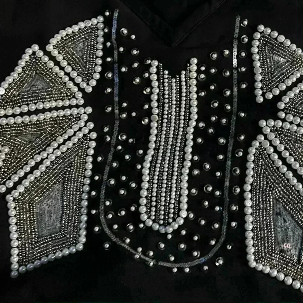NBD x Revolve City of Night Black Beaded Pearls Slip Mini Dress Medium - Picture 5 of 7